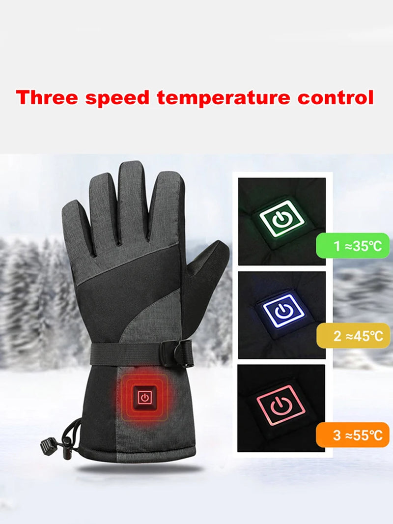 Unisex Winter Heating Gloves 3 Speed Temperature Outdoor Cycling Gloves Touchscreen Non-Slip Waterproof Windproof for Women Men